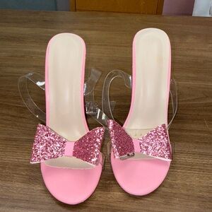 Pink Glitter Bow Women's Shoes